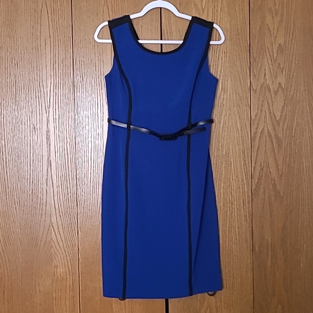Electric Blue Dress with Black Lining Detail and Belt